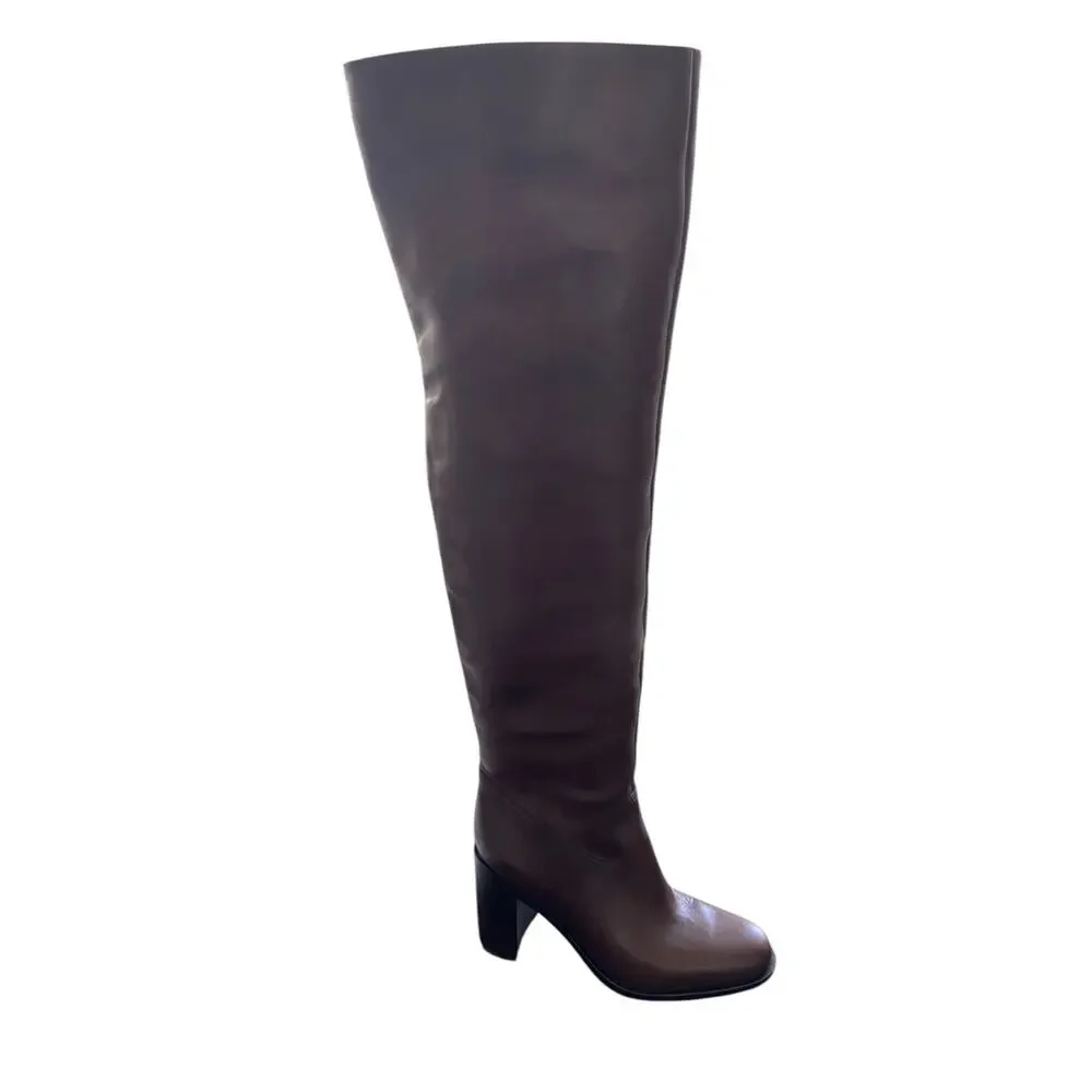 Loeffler Randall Deidre Over The Knee Boots Block Heels Leather Going Out 6B